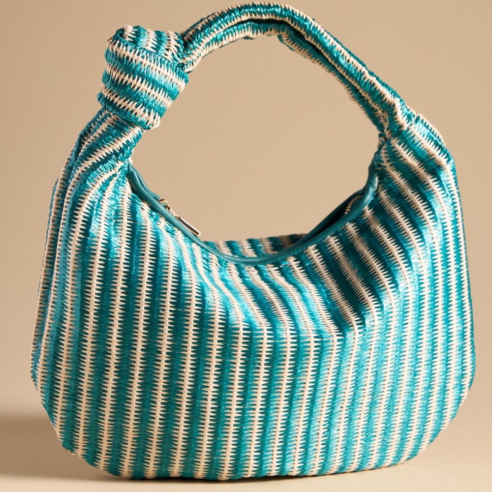 Anthropologie Blue and White Woven Bag